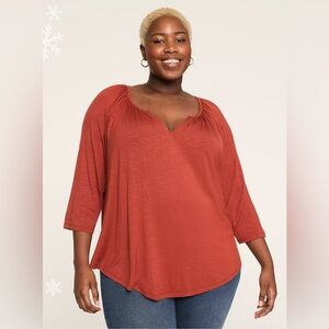 Lane Bryant Swing 3/4-Sleeve Notch-Neck Top
